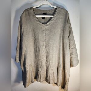 Focus 100% Linen Casual Lite Beige V-Neck Boxy Oversized Top L/XL